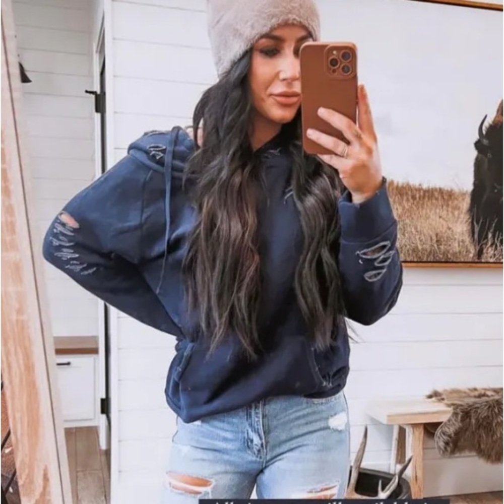 Women's Navy Distressed Sweater